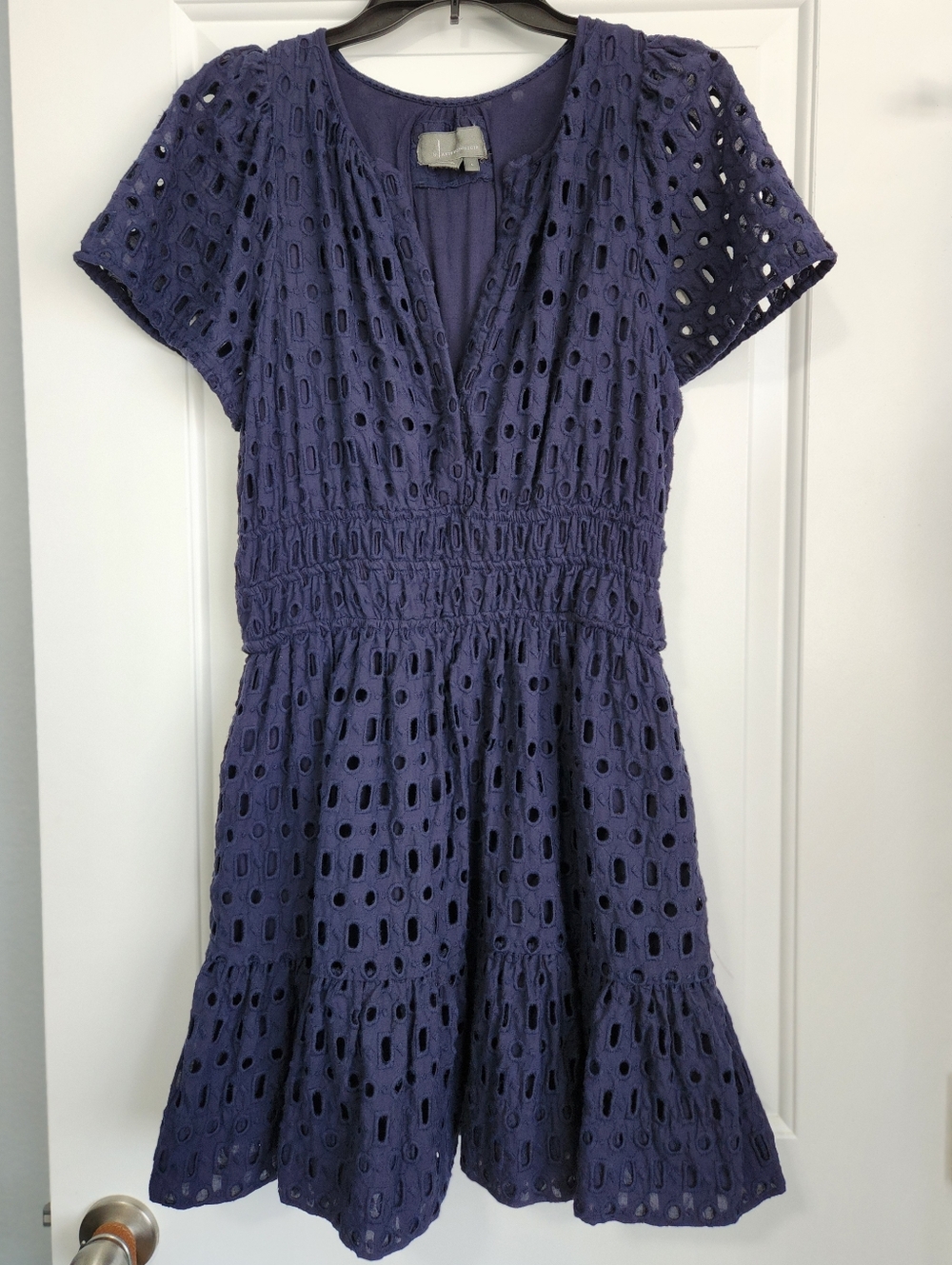 Anthropologie Somerset Mini Dress Navy Blue Eyelet Edition